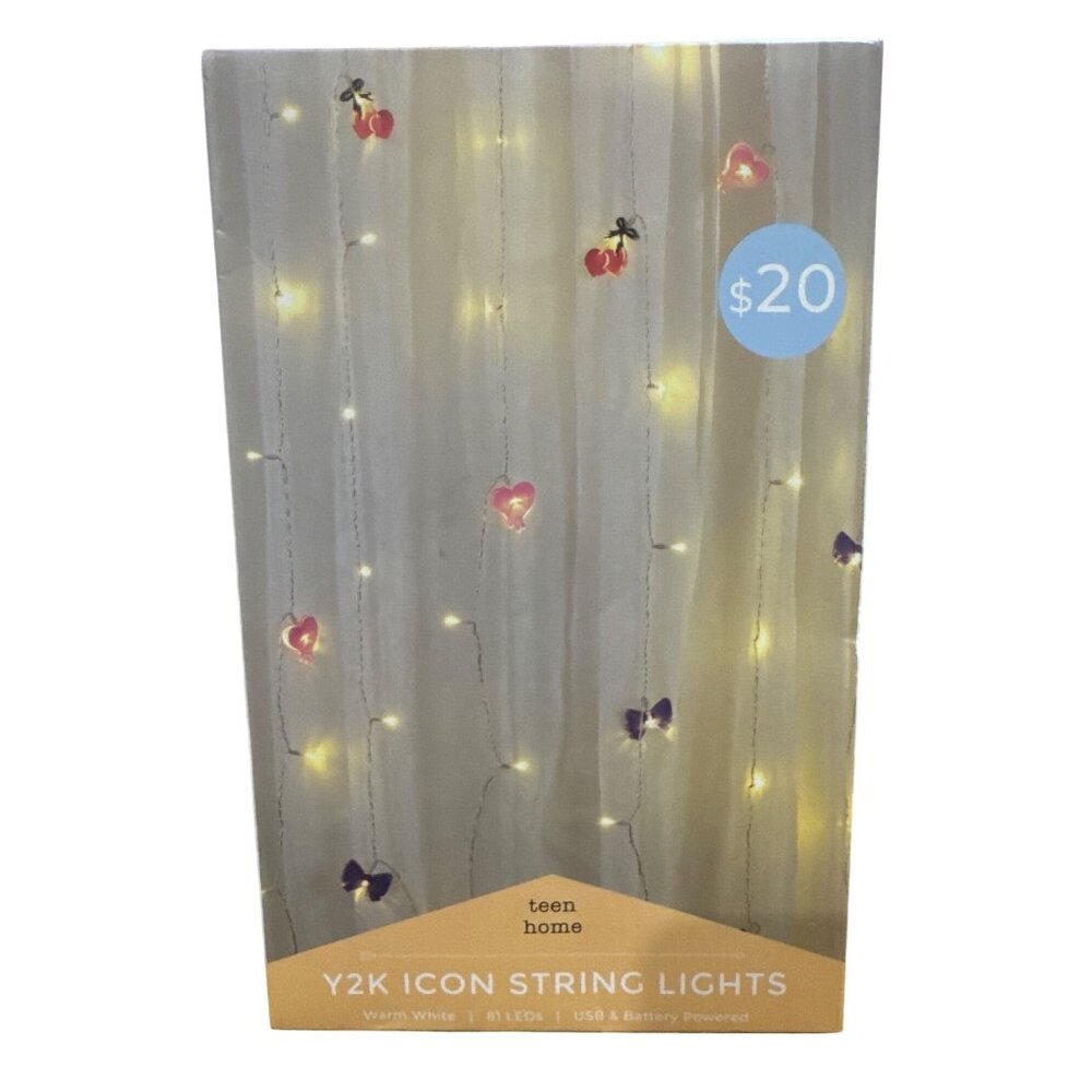 Teen Home Y2K Icon String Lights Warm White USB & Battery Powered 81 LEDs
